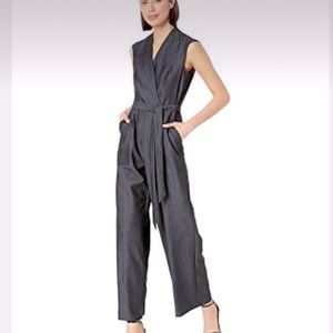 CALVIN KLEIN | Gray-Black V-neck Jumpsuit | Missing Self-tie | Sz 8/10